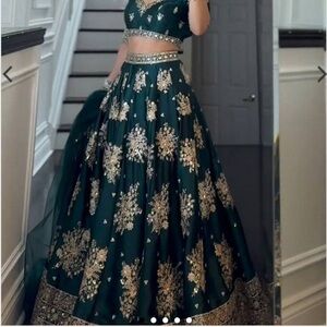 Elegant green and gold Embroidered Lehenga